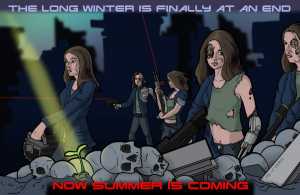 Remove R Comic (aka rm -r comic), by Gary Marks:Sunshine, lollipops, and rainbows everywhere 
Dialog: 
Now the silver walkers walketh 
 
Panel 1 
Caption: THE LONG WINTER IS FINALLY AT AN END 
Caption: NOW SUMMER IS COMING 